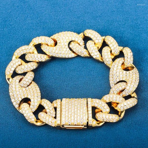 Link Armbänder Hohe Qualität 5A 18mm Miami Kubanische Armband Kette männer Hip Hop Solide Rückseite Kupfer Voll zirkon Mode Rock Schmuck