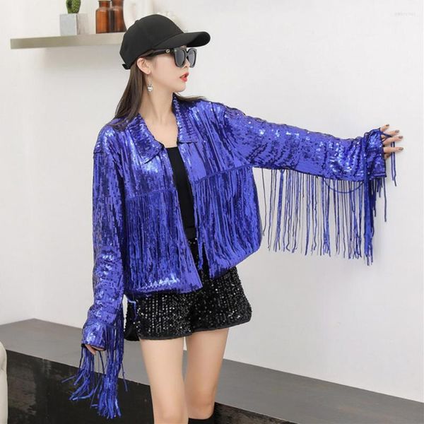 Jackets femininos Trendy Comfy Opel Open Stitch Loose Fit Fitins Tassel Club Jacket Casat for Party Women Reflexive Cardigan