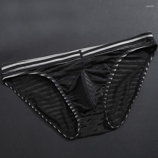 Mutande Boxer da uomo sexy sottile trasparente Elasticità a righe Slip traspiranti Biancheria intima a vita bassa Pantaloncini casual in nylon Mutandine