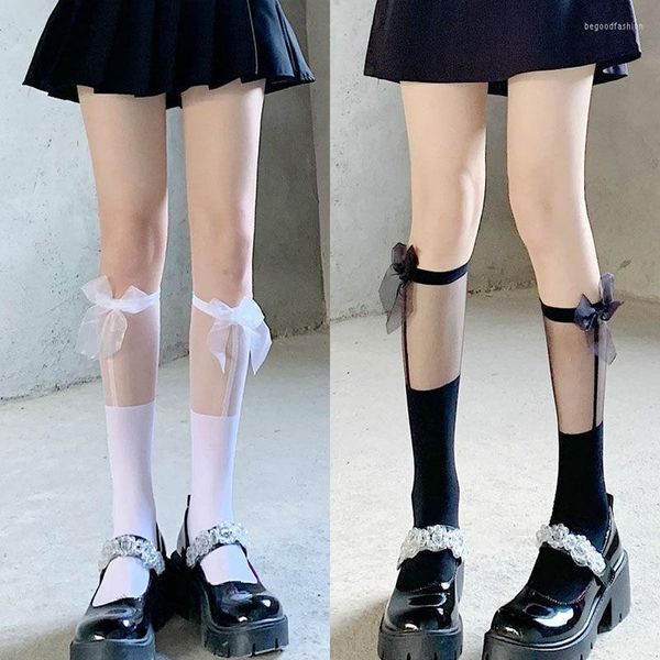 Damensocken, die neueste Nachtclub-Schleifensocke, Kinder-Mid-Tube-Lolita, japanisches süßes Spleißen, JK-Bein, Sommer, dünn, transparent, vielseitig