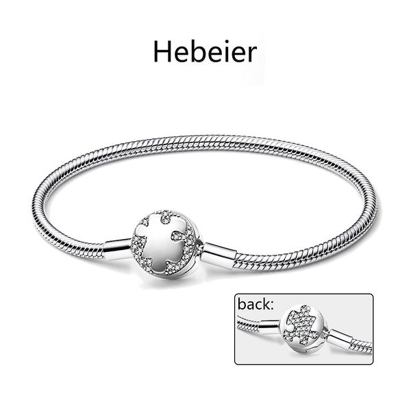 Hebeier New Sparkle Puzzle Classic Bracciale in argento sterling 925 con osso di serpente adatto per ciondolo con perline fai da te regalo di alta gioielleria