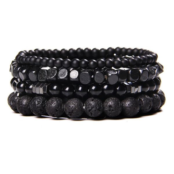 Moda perline in pietra naturale bracciale da uomo multistrato nero lava onice perline fascino bracciale punk braccialetti gioielli da donna regalo per coppie