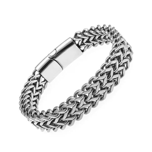 Mens clássico cor de prata de prata aço inoxidável Bracelet Bracelet Metal Magnetic Finishment Moda