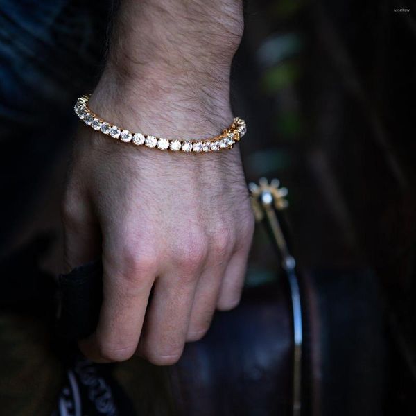 Braccialetti con ciondoli Vendita Bracciale da uomo Hip Hop in rame 2 colori Iced Out 1 fila CZ strass catena Bling Tennis