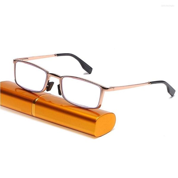 Sonnenbrille Presbyopie Brille Federscharnier Lesebrille mit tragbarem Stiftclip-Etui Mini-Lese-Blaulichtblockierung