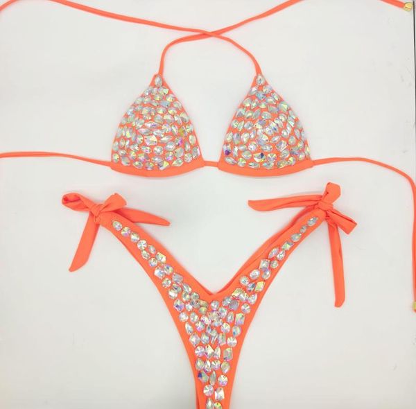 MEDIA DE MUNDA FUNHOR 2023 Férias Rhinestone Bikini Conjunto Diamond Sexy Mulheres de banho Bandagem Bandalwear Crystal Biquini