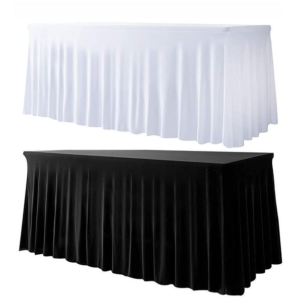 Tabela de toalha de mesa Saias de retângulo de spandex de 6 pés resistentes a rugas de capa para a decoração de festa do aniversário de casamento 230510