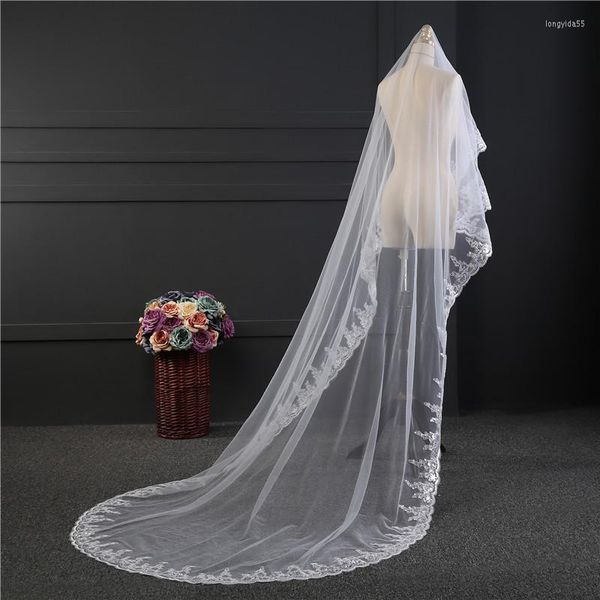 Voiles de mariée NZUK Haute Qualité Cathédrale Voile Avec Peigne Blusher Dentelle Appliques 3 Mètres Long 1T Couverture De Mariage Visage Voile Mariage