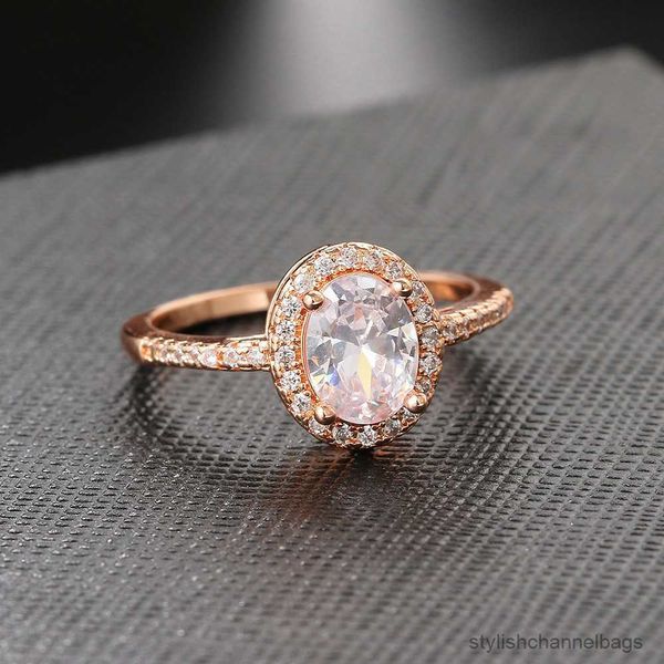 Bandringe Kristall Hochzeit Verlobungsring für Frauen Roségold Farbe Oval Moissanit Versprechen Ehe Braut Geschenk Schmuck OHR078