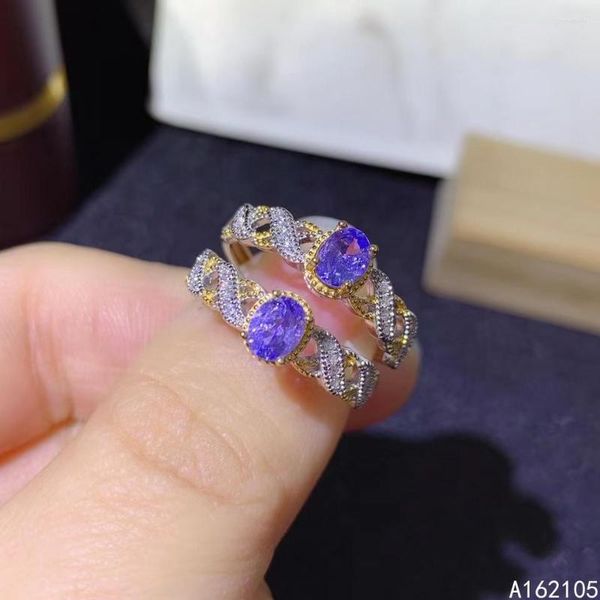 Ringos de cluster 925 prata pura estilo chinês estilo tanzanite feminino clássico clássico de duas cores Anel de jóias finas de gem