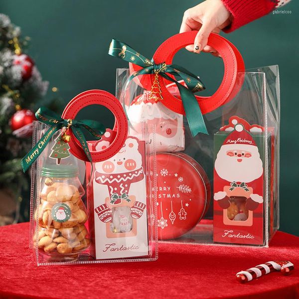 Gente de embrulho 1pcs bolsa de Natal Red PVC PVC Tote Cookie Candy Wedding Holiday Party