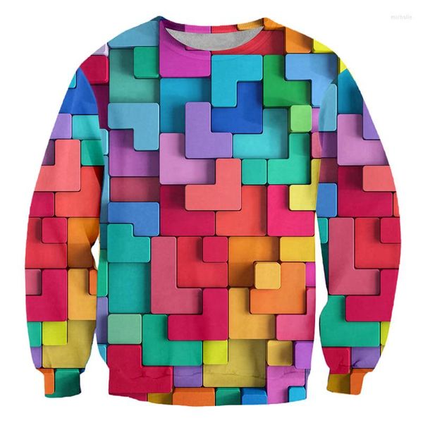 Herren Hoodies IFPD EU/US Größe Hiphop Streetwear Langarm Rundhals Pullover Mode Herren Cool Print Farbiges Quadrat Puzzle 3D