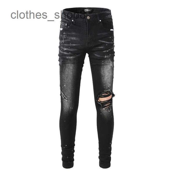 Designer Jeans Herren Jean Amirres Denim Herren Hosen Neue US-Freizeit Hip Hop High Street abgenutzte gewaschene Speckled Slim Fit Jeans für Männer #845 Aomi