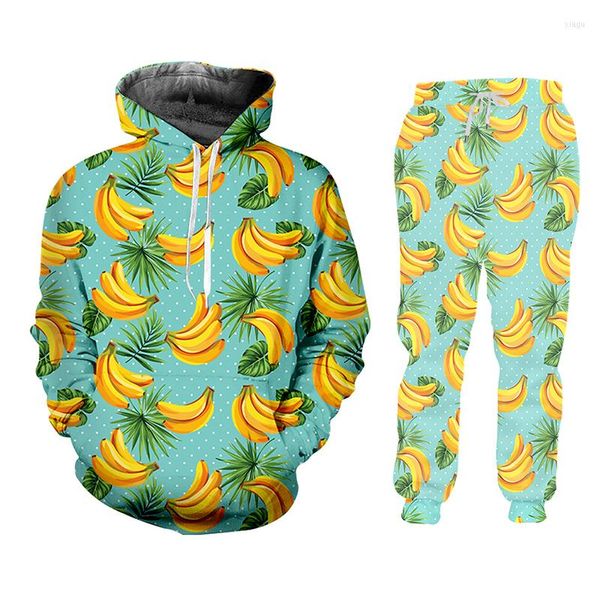 TRABALHOS MENINOS 2023 Moda Banana Pattern 3D Impressão digital de duas peças Pant Men/Women Women Personable Tracksuit Sports Oversize Suit