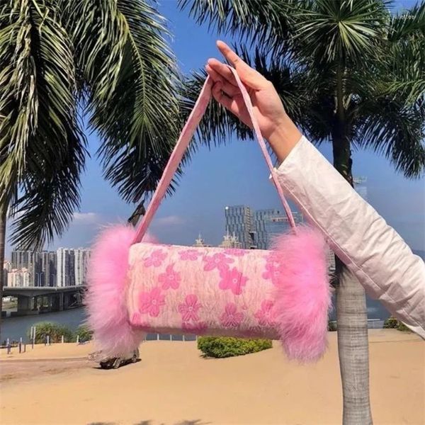 Вечерние сумки розовые цветочные девочки с подмышечной сумкой женский искусственный мех сумочки мод