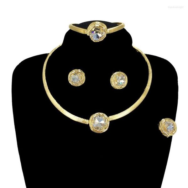 Orecchini collana set signore di alta qualità campione strass colorati donne lusso gioielli placcati oro Dubai FHK13774