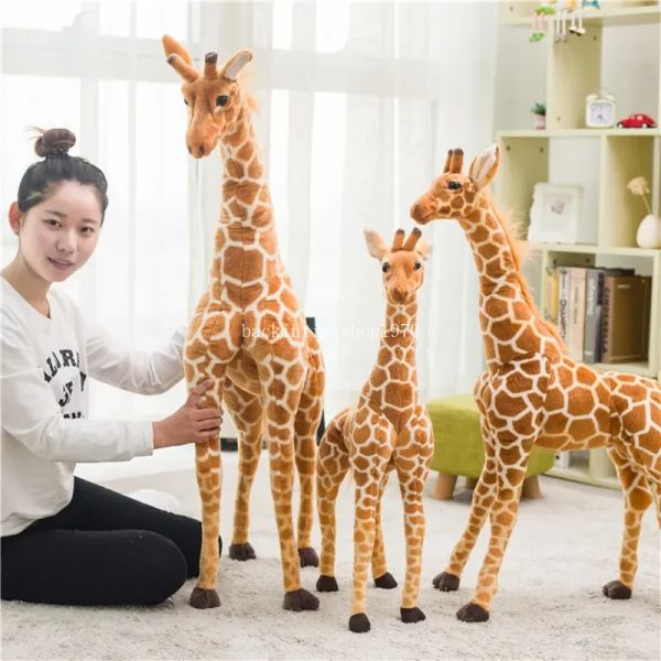 Gigante vida real girafa brinquedos de pelúcia de alta qualidade bonecas de pelúcia de bilhete mole garotos garotos de aniversário da sala de presente de aniversário 60cm/80cm/100cm