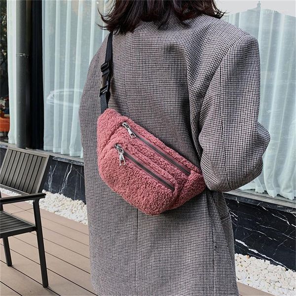 Bel çantaları peluş kadın çanta düz renkli kemer crossbody crossbody marka tasarımcısı kadın fanny paketi muz kalça çanta