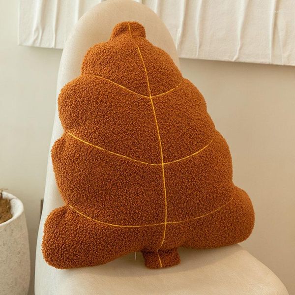 Travesseiro dunxdeco forma de folha decorativa presente presente marrom macho cor quente sofá cadeira de cama decorando cuspsin