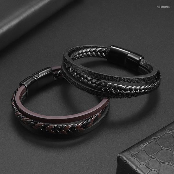 Bangle Classic Design Pulseira de couro multicamada de malha para homens Casual Simples Diary Wear Jewelry Gift