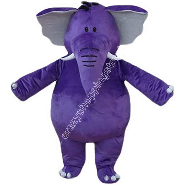 Costume da mascotte elefante viola per adulti Costume da festa di pubblicità per festival di carnevale Vestito da festa di compleanno di Halloween