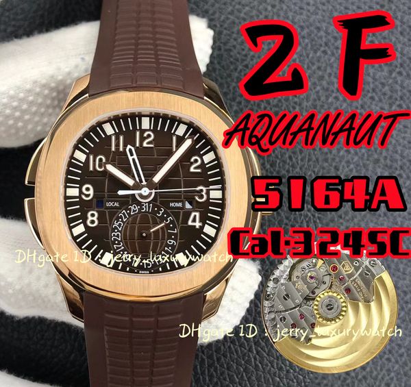 ZF 5164 Orologio da uomo di lusso Dual Time funzione complessa 40,8 mm di diametro 324 SC Movimento automatico a catena con cinturino in caucciù cassa in oro rosa