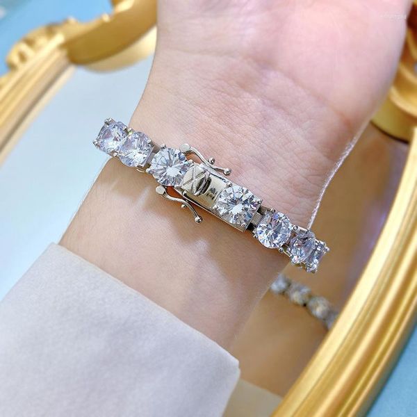 Bangle Tennis Bracciale con diamanti Moissanite Braccialetti da sposa in vero argento sterling 925 per donna Promessa regalo gioielli per feste