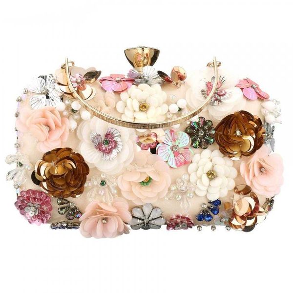 Bolsas de noite lantejoulas bolsas florais rosa bolsas de embreagem bolsa de ombro para mulheres festas de banquete de promoções de casamento 3d luxo 230427