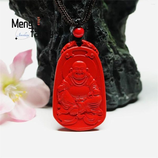 Charms Natürliche Rote Zinnober Maitreya Buddha Licht Anhänger Perle Halskette Einfache Retro Nationalen Stil Persönlichkeit Männer Frauen Amulett Maskottchen