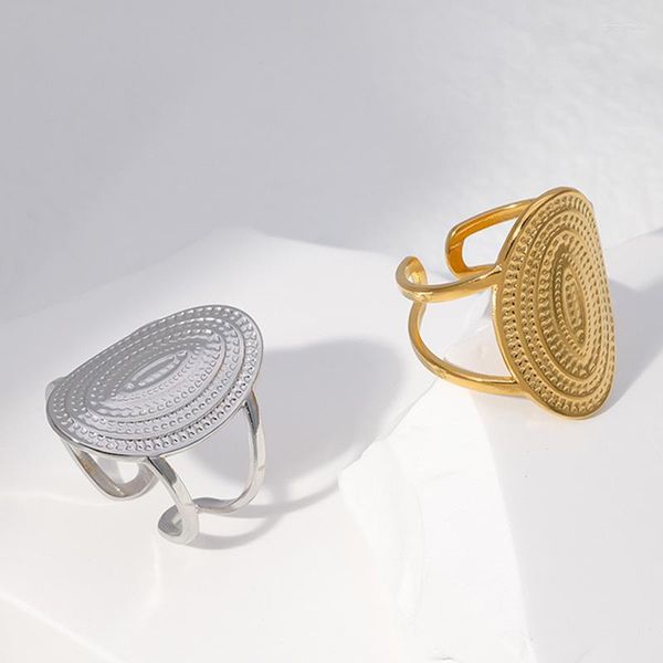 Cluster Ringe Stainsteel Ring für Frauen 18 Karat vergoldet Offener Luxus Trendy Unregelmäßiger Retro Einfacher Doppelter Öltropfen Hochzeitsschmuck