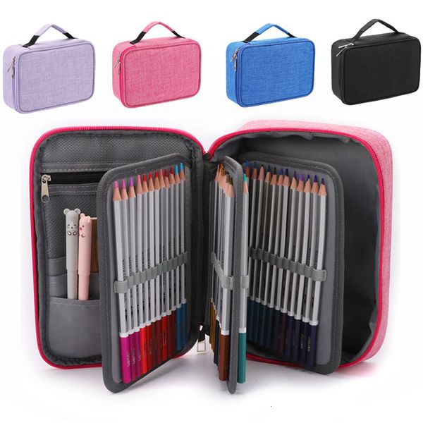 Casos de lápis 72 buracos Escola 3 Compartimentos Canvas Fabric Pen Bag Box Pouch para Artist Stationery Supplies 04965 230511