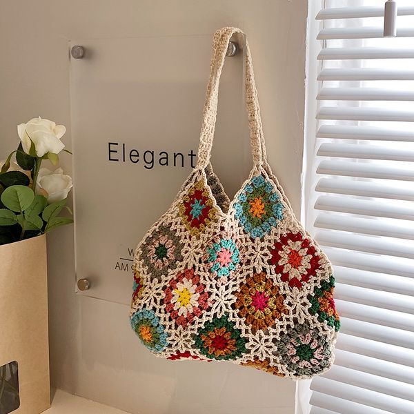 Bolsas de noite Mulheres Totas de crochê floral de grande capacidade de malha de malha de malha