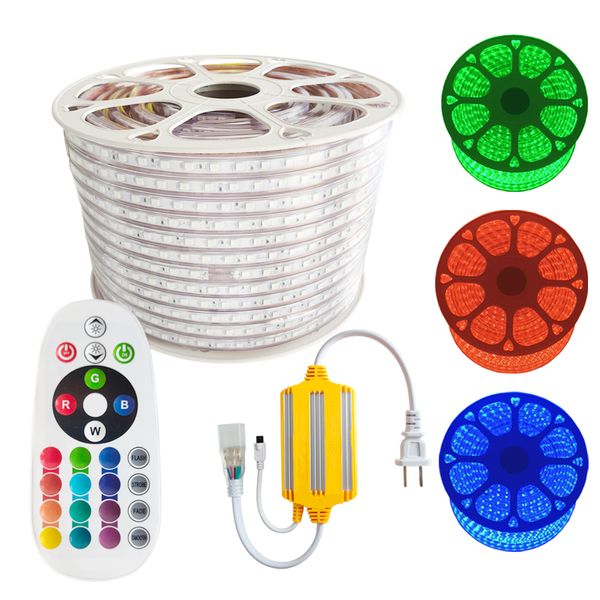 Luz de tira de corda RGB LED, AC 110V SMD 5050 LEDS Controle remoto Luzes de faixa flexível à prova d'água de Multi-Color Alwas