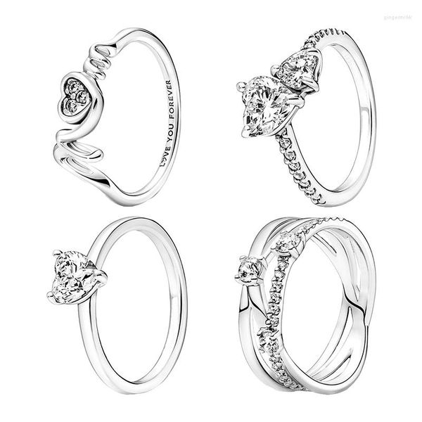 Anelli a grappolo Set da sposa Dito per gioielli da donna Argento sterling 925 Mamma Cuori Solitario Triple Band Zircone Pietre Regali per la festa della mamma