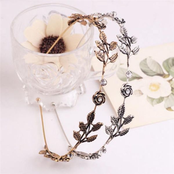 Fermagli per capelli Barrette Semplici fasce di fiori di rose rosse Accessori per corone di foglie antiche Accessori per diademi nuziali da sposa Gioielli