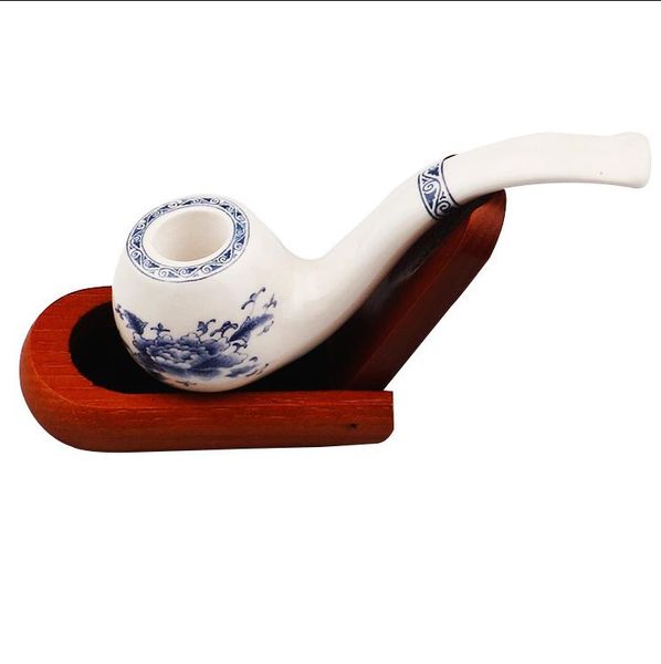Tubi di fumo Vendita calda Pipa in ceramica stampata da 120 mm design cavo leggero Pipa in porcellana blu e bianca