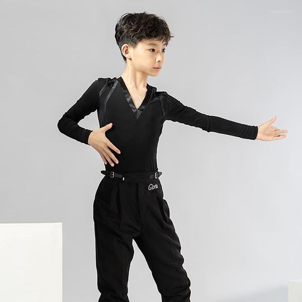 Bühnenkleidung V-Ausschnitt Ballroom Dance Shirt Jungen Latin Praxis Tango Kleidung Kostüm Modernes Tanzoutfit Salsa Dancewear DL9689