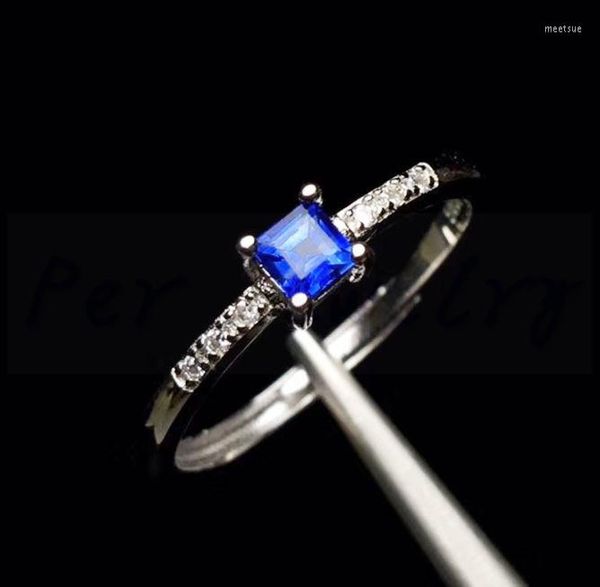 Cluster Rings Per Jewelry Natural Real Blue Sapphire Square Finger Ring 925 Sterling Silver 0.2ct Gemstone R8081715