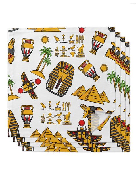 Tischserviette, 4 Stück, altes Ägypten, Hieroglyphen, Pyramide, quadratisch, 50 cm, Hochzeitsdekoration, Stoff, Küche, Abendessen, Servierservietten