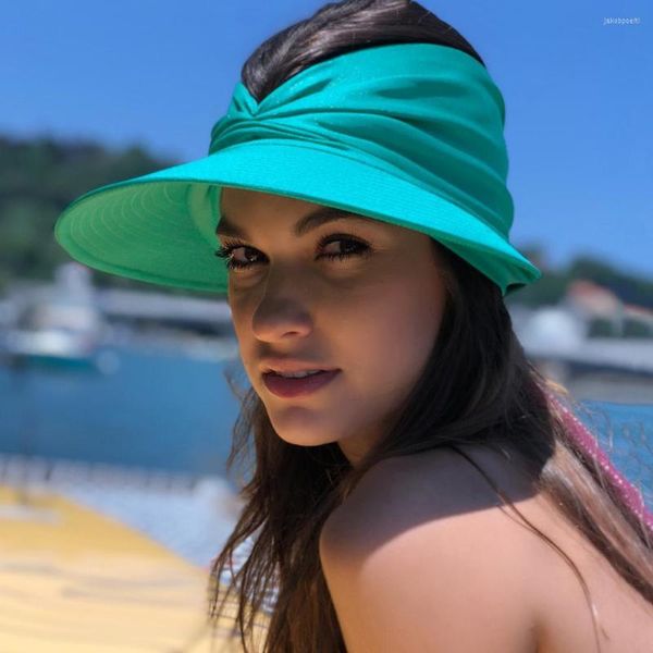 Berretti Cappello da donna Cappello da sole Pieghevole Anti-UV Visiera a tesa larga Cappellini da viaggio Fashion Beach Summer Cappelli di protezione che assorbono il sudore