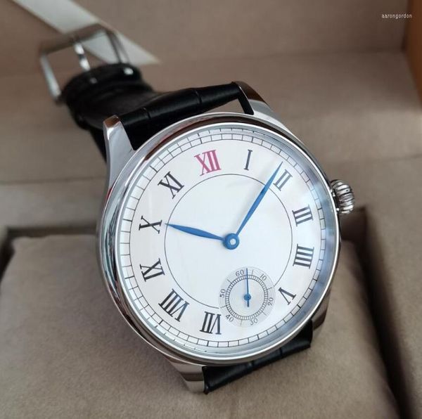 Armbanduhren, 44 mm, ohne Logo, mechanische Handaufzugs-Herrenuhr, weißes Zifferblatt, blaues Mineralglas/Saphir-Möwe-St3621-Uhrwerk G034
