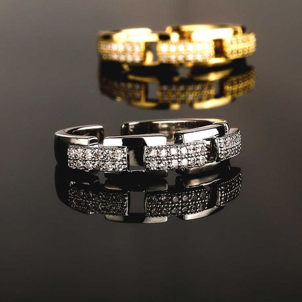 Hip Hop glänzende Zirkonia-Bandringe für Männer und Frauen, offene Manschette, verstellbare Hohlkette, Fingerring, nationale Mode, 14 Karat Kaltplatte, personalisierter, zu öffnender Schmuck