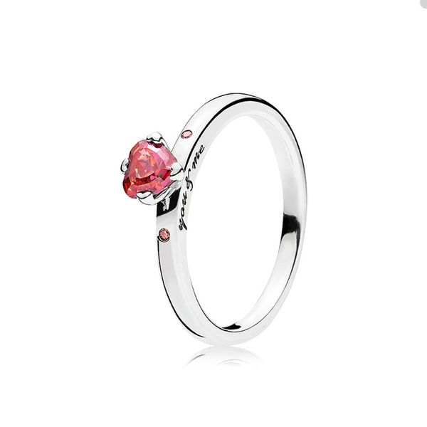 Anel de coração vermelho espumante para Pandora autêntica Sterling Silver Wedding Jewelry Designer Rings for Women Ndrieffriner Gift Crystal Diamond Love Ring com caixa original