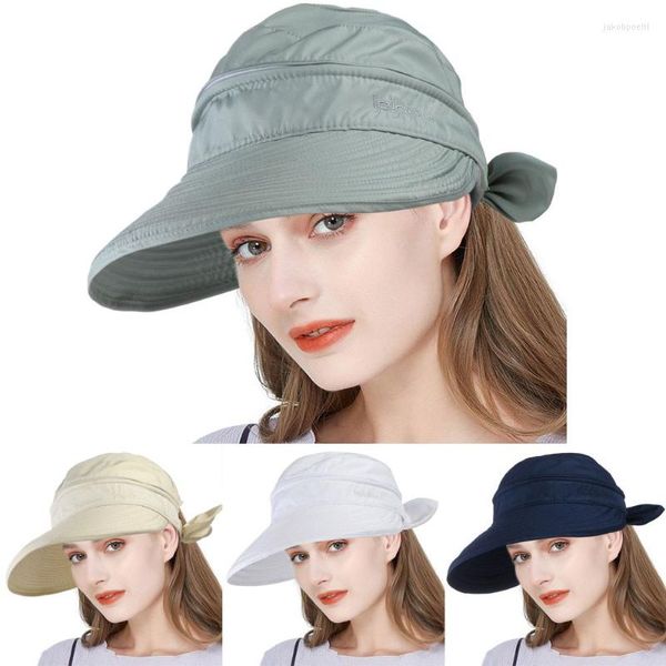 Chapéus largos da borda Mulheres Anti-UV Visor Sun Hat Hat Beach Ao ar livre Casual Bowknot Cap Ladies Viagem de caminhada dobrável