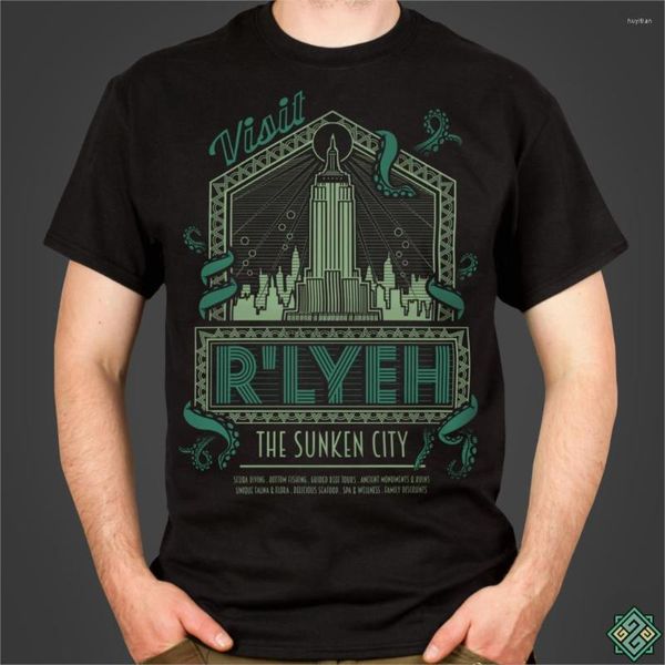 Herren-T-Shirts Rlyeh – The Sunken City H.P. Lovecrafts Call of Cthulhu inspiriertes Herren-Horror-Themen-T-Shirt, Siebdruck von Hand, Geek-Geschenk