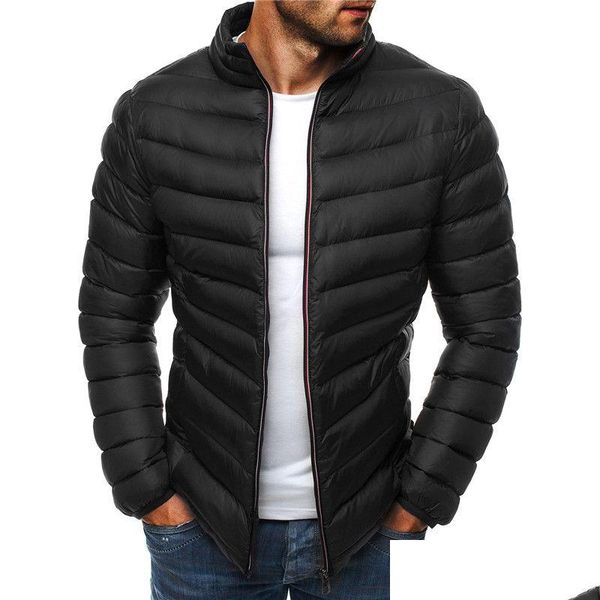 Мужские куртки Мужские дизайнерские освещения вниз по парке зима теплые fl zipper coats тонкие сплошные воротнички повседневная ветряная ветка Deli dhr91