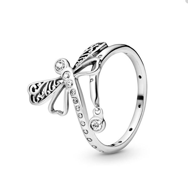 Anel de libélula cintilante para Pandora Real Sterling Silver Fashion Jewelry Designer Rings For Women Sisters Gift Luxury Ring com caixa original por atacado