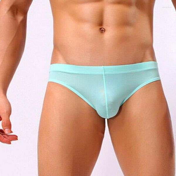 Underpants masculino de seda de gelo masculino Sexy Builos Sexy Borda Breathable Ultra Thin Transparent Drissing Panties Relinha de Nylon Men Tamanho M-4xl