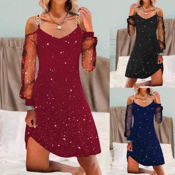 Casual Kleider Sommer Für Frauen 2023 Plus Größe Diamant Hosenträger Sexy Mesh Sleeve Kleid Weibliche Vintage Strand