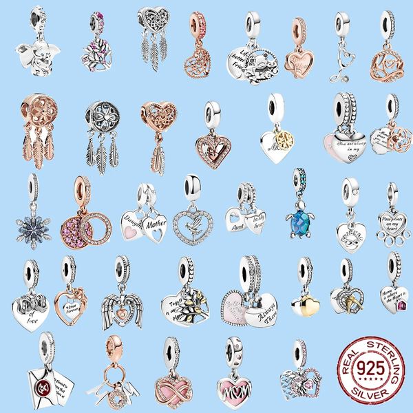 925er Sterlingsilber-Charms für Pandora-Schmuckperlen, Herz- und Mama-Anhänger, Traumfänger-Perlen, Original